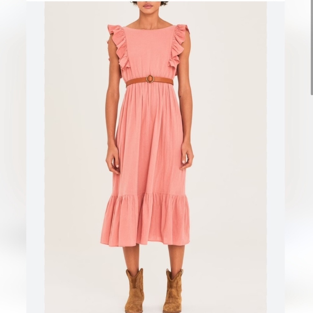 ba&sh Pink Ruffle Midi Dress